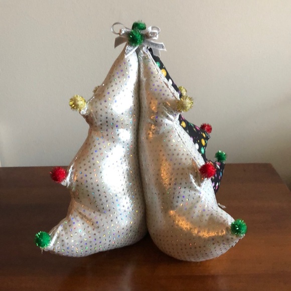 Handmade Fabric Holiday tree Silver Black 12” Tall - Picture 3 of 9
